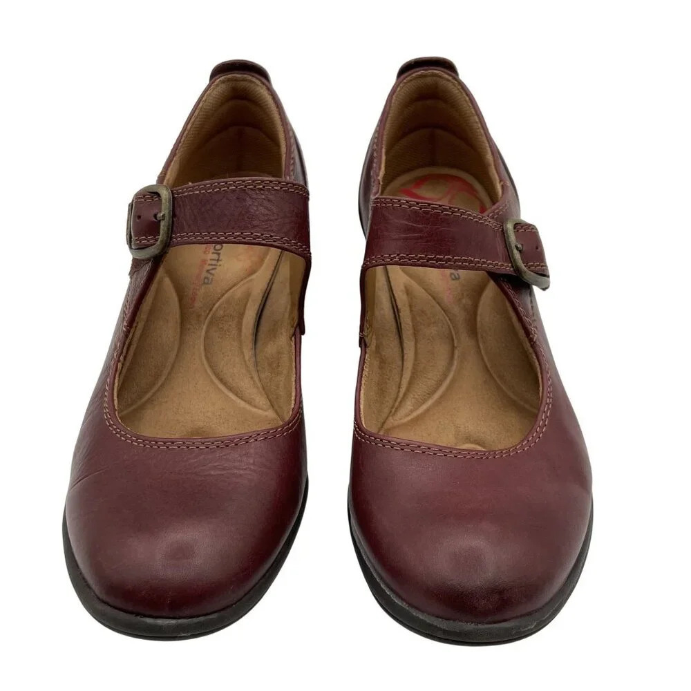 Comfortiva Womens 8.5M Burgundy Leather Mary Jane Shoes Pillowtop Memory Foam - Picture 4 of 15